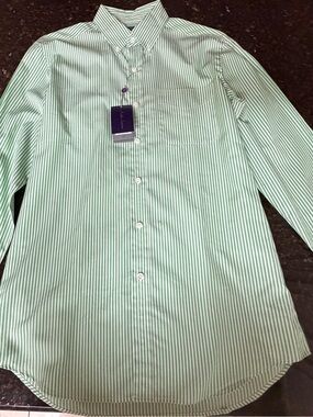 Ralph Lauren Purple Label Green and White Stripe Button-Down Shirt